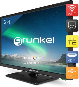 Blanc LED-2420B Grunkel 24 pouces Téléviseur de 61 cm avec panneau HD Ready et tuner TNT haute définition T2 Faible consommation et auto-réveil